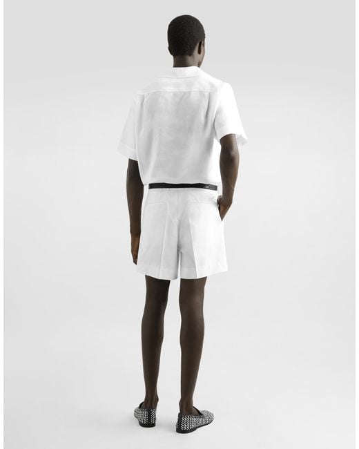 Dolce & Gabbana White Cotton Gabardine Shorts With Double Darts for men