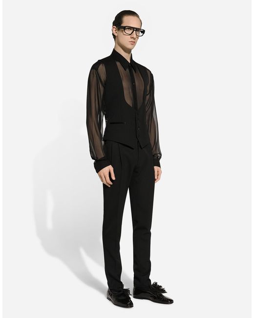 Dolce & Gabbana Black Tailored Wool Gabardine Tuxedo Pants for men