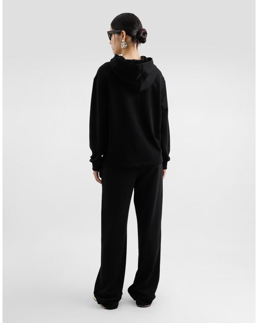 Dolce & Gabbana Black Jersey Hoodie With Dg Embroidery