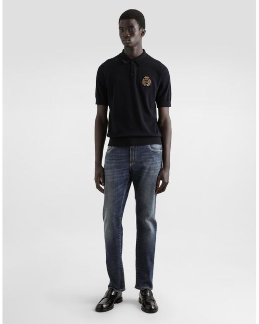 Dolce & Gabbana Black Cotton Polo-Shirt With Heraldic Patch for men