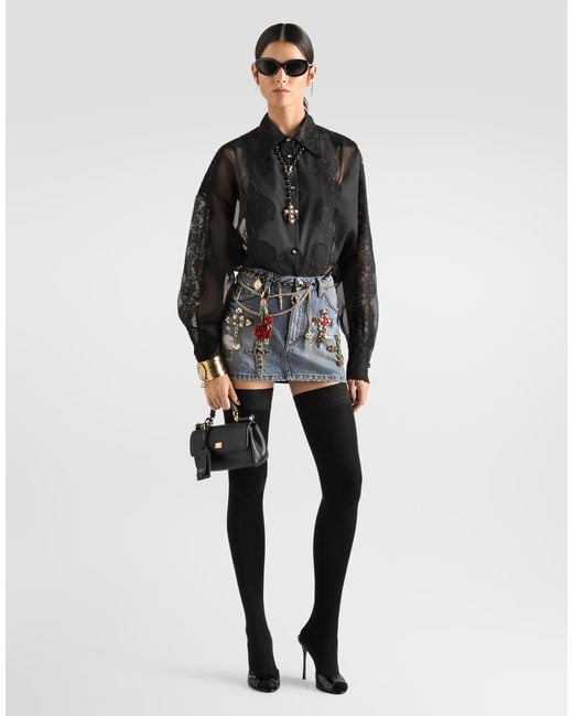 Minijupe En Denim Avec Broderies Dolce & Gabbana en coloris Blue
