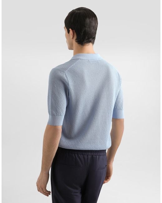 Dolce & Gabbana Blue Micro-Pattern Cotton Polo Shirt for men