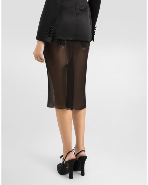 Dolce & Gabbana Black Chiffon Voile Calf-Length Skirt