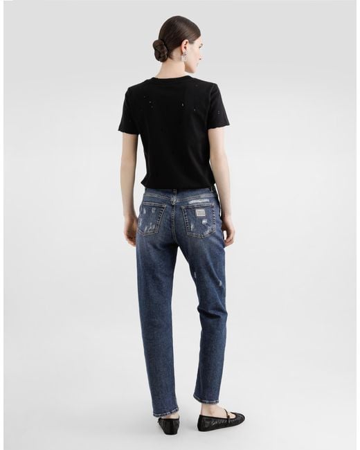 Dolce & Gabbana Black Jersey T-Shirt With Rips And Tag