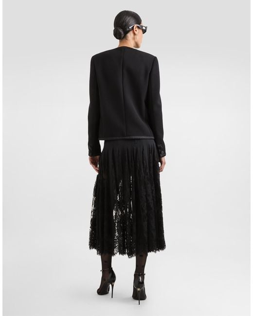 Dolce & Gabbana Black Longuette-Rock Aus Charmeuse Mit Einsätzen Aus Chantilly-Spitze