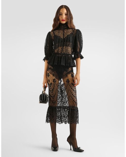 Dolce & Gabbana Black Tulle Top With Embroidery