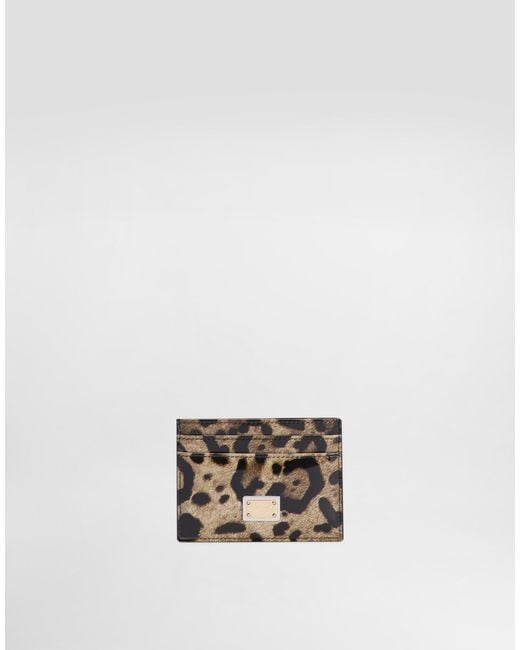 Dolce & Gabbana White Kartenetui Aus Glänzendem Kalbsleder Mit Leopardenmuster-Aufdruck