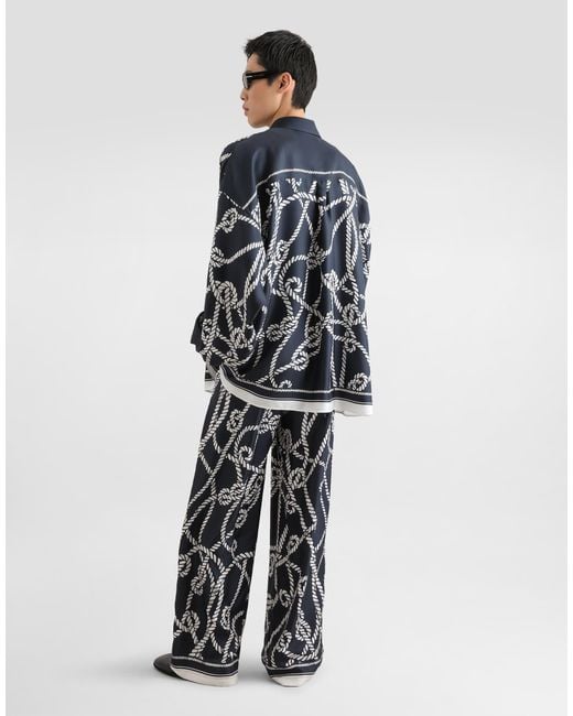 Dolce & Gabbana Blue Marina-Print Silk Twill Shirt for men