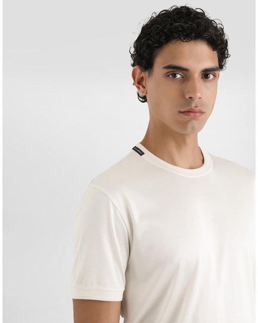 Dolce & Gabbana White Short-Sleeved Silk T-Shirt for men