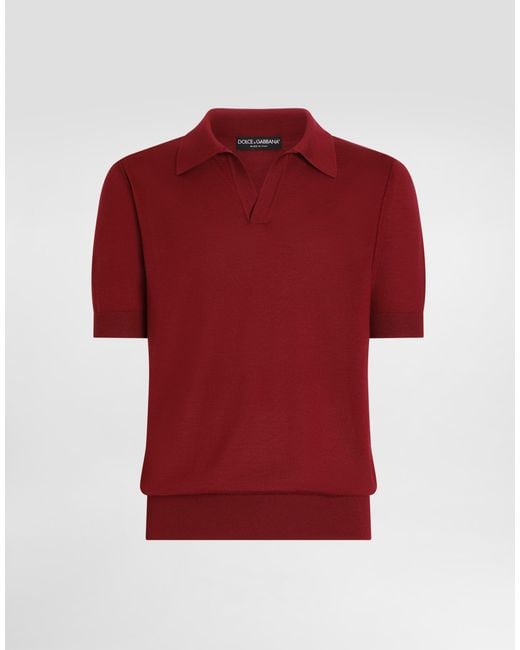 Dolce & Gabbana Red Cashmere Polo Shirt for men