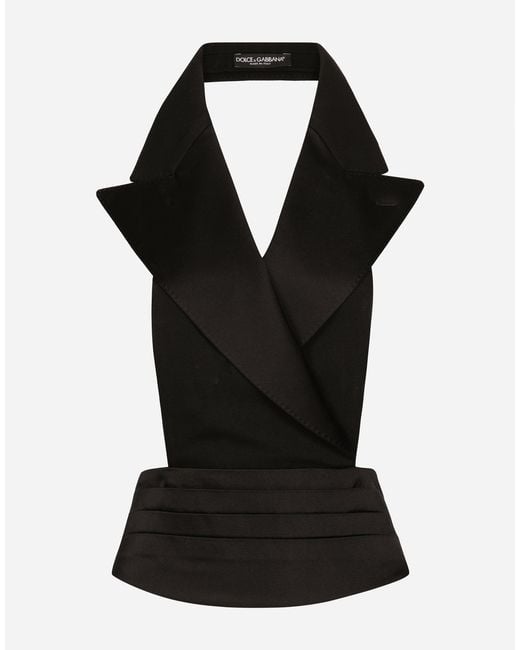Dolce & Gabbana Black Satin Fitted Waistcoat With Buckle Strap