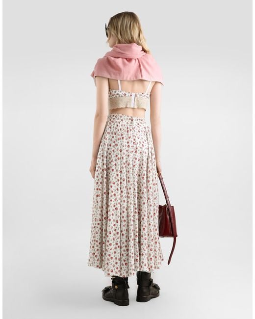 Dolce & Gabbana White Small Rose-Print Charmeuse Circle Skirt
