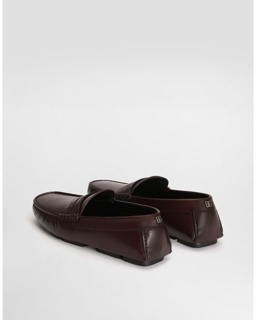 Dolce & Gabbana Brown Dg Driver Calfskin Slipper With Crocodile Inserts for men