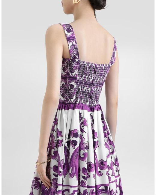 Dolce & Gabbana Purple Majolica-Print Poplin Dress