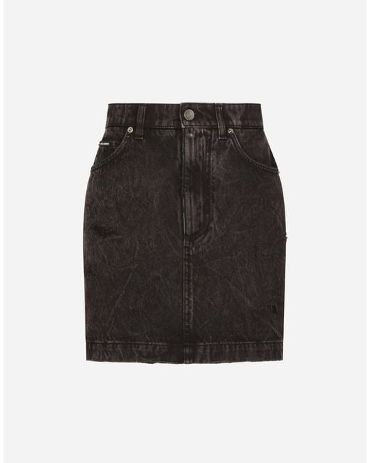Dolce & Gabbana Black Washed Denim Miniskirt