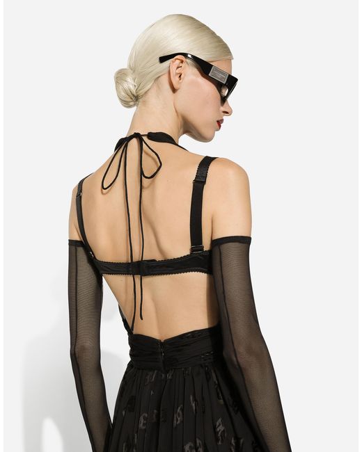 Dolce & Gabbana Black Dévoré Satin Calf-Length Dress With All-Over Dg Logo