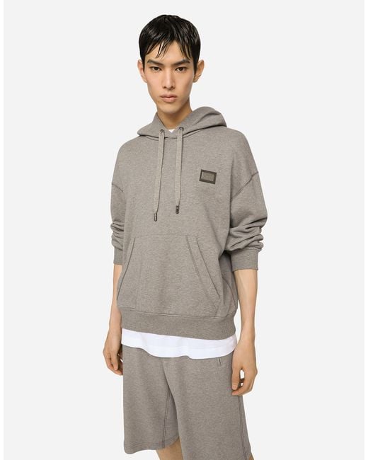 Dolce & Gabbana Gray Jersey Hoodie With Branded Tag for men
