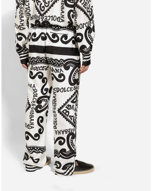 Dolce & Gabbana White Marina-Print Silk Pajama Pants for men
