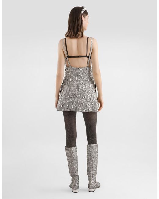 Dolce & Gabbana Gray Brocade Dress With Embroidery