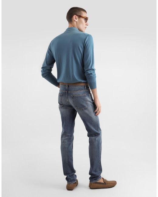 Dolce & Gabbana Blue Cashmere Polo Shirt for men