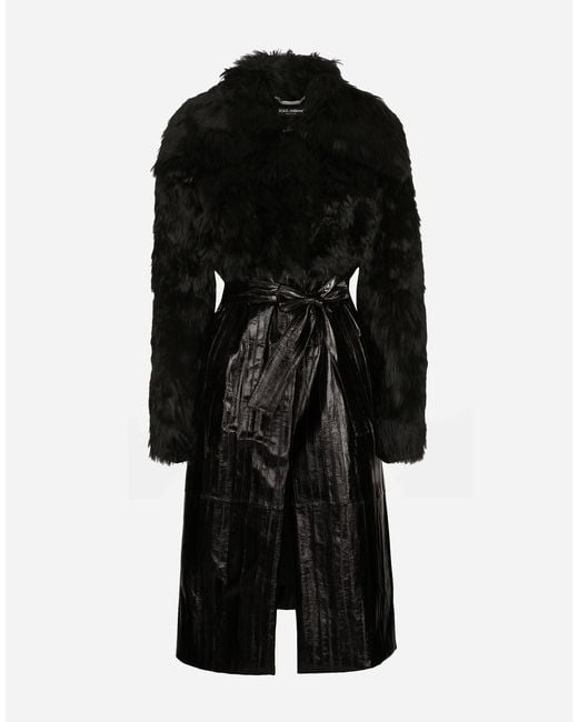 Dolce & Gabbana Black Alpaca-Eel Skin Belted Coat