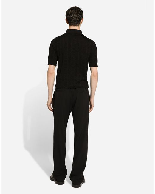 Polo En Jacquard De Seda Con Logotipo Dg Dolce & Gabbana de hombre de color Black