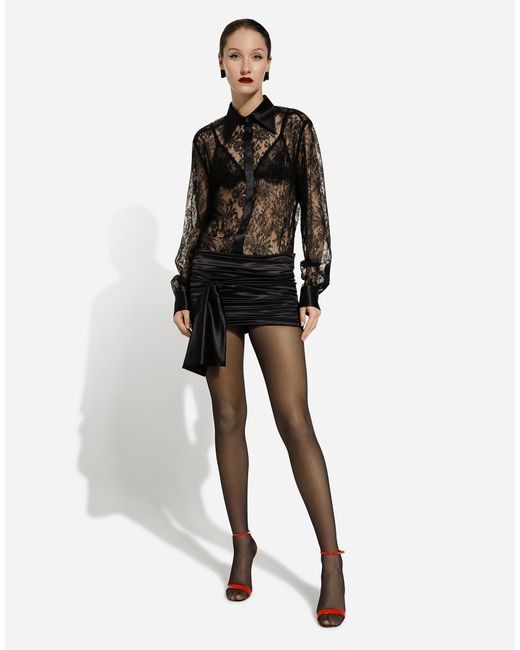Dolce & Gabbana ショートスカート ドレープ サテン サイドリボン Black