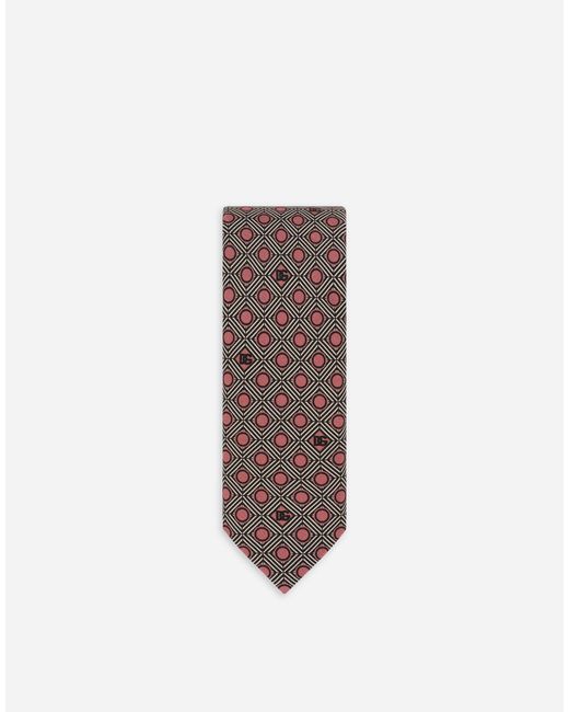 メンズ Dolce & Gabbana Silk Jacquard Tie With Micro-Designs And Dg Logo White