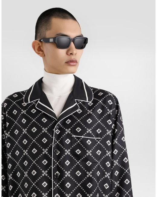Dolce & Gabbana Black Dolce & Gabbana Silk Shirt With All-Over Logo Print for men