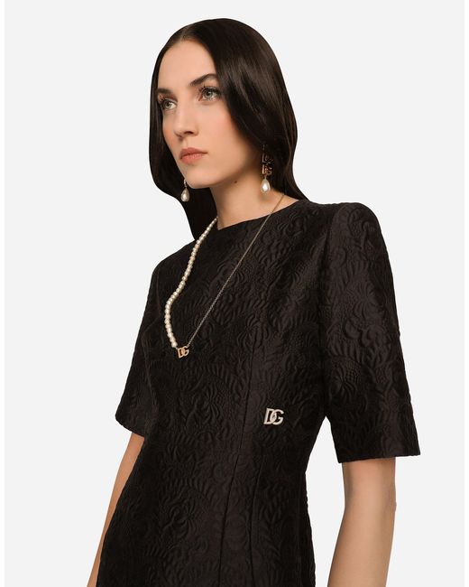 Dolce & Gabbana ミディドレス アワーグラスライン フローラルジャカード Black