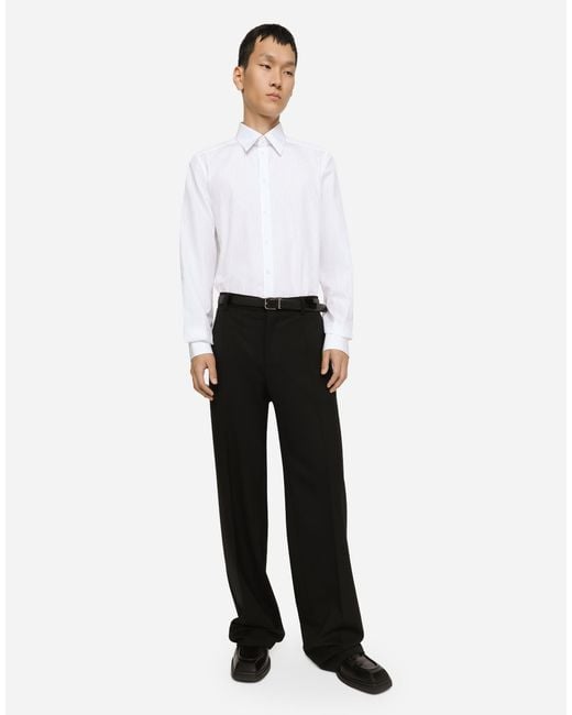 Dolce & Gabbana White Striped Cotton Martini-Fit Shirt for men