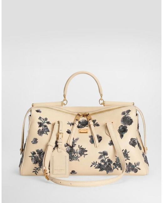 Dolce & Gabbana Natural Medium Vittoria Handbag With Embroidery