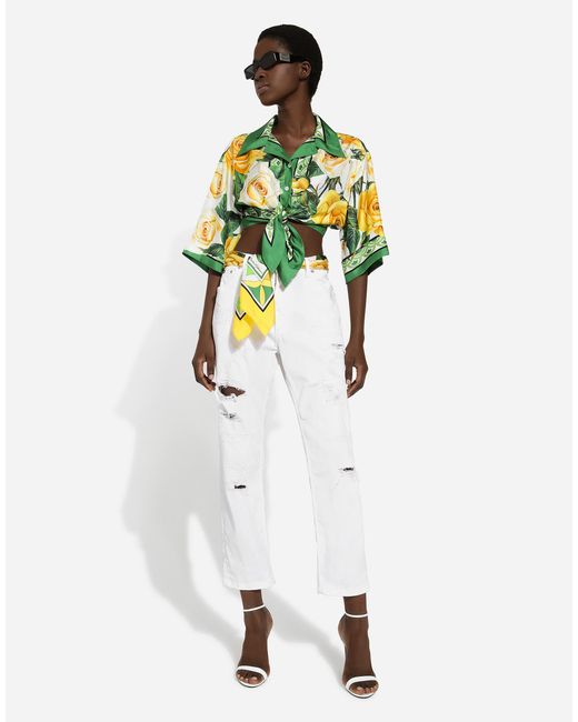 Dolce & Gabbana White Cotton Denim Jeans With Rips