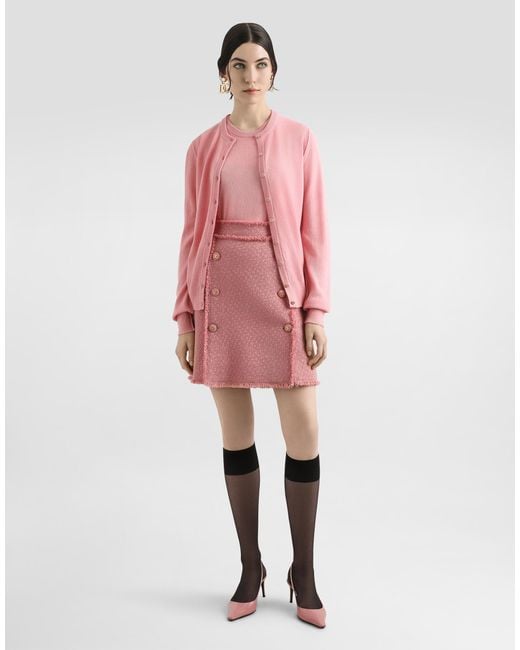 Dolce & Gabbana Pink Short Raschel Tweed Skirt With Decorative Dg Logo Buttons