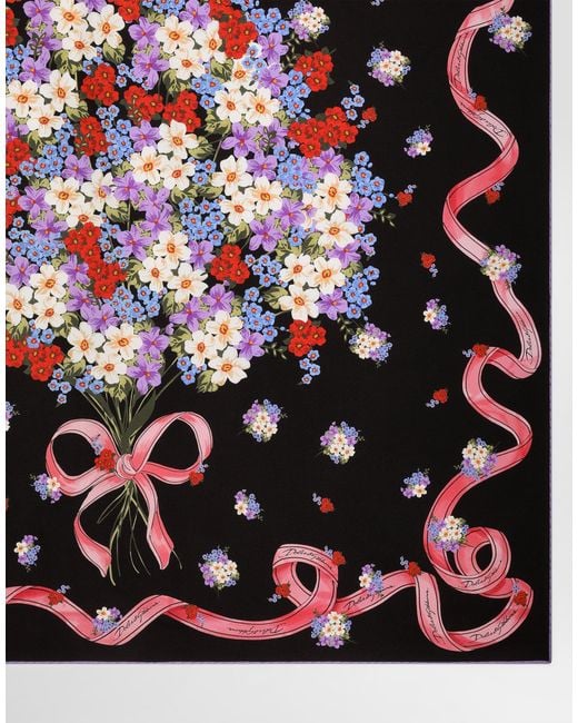 Foulard 90 X 90 En Sergé De Soie À Imprimé Petites Fleurs Dolce & Gabbana en coloris Black