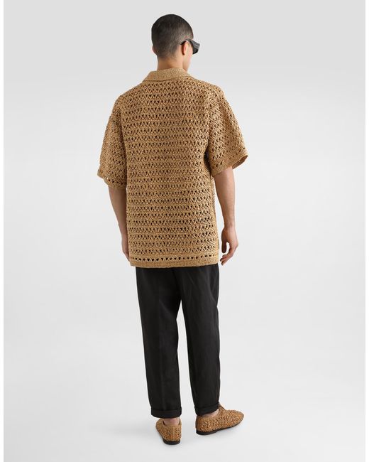 Dolce & Gabbana Natural Short-Sleeved Viscose Crochet Polo-Shirt for men