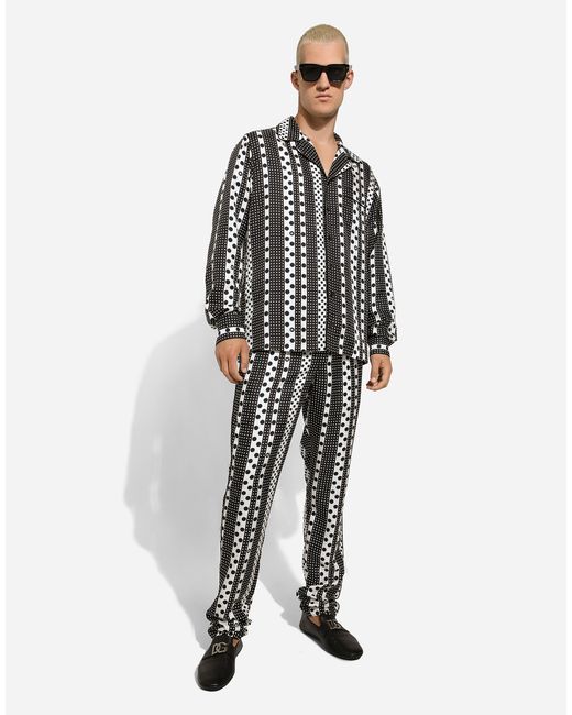 メンズ Dolce & Gabbana パジャマパンツ シルク プリント Multicolor