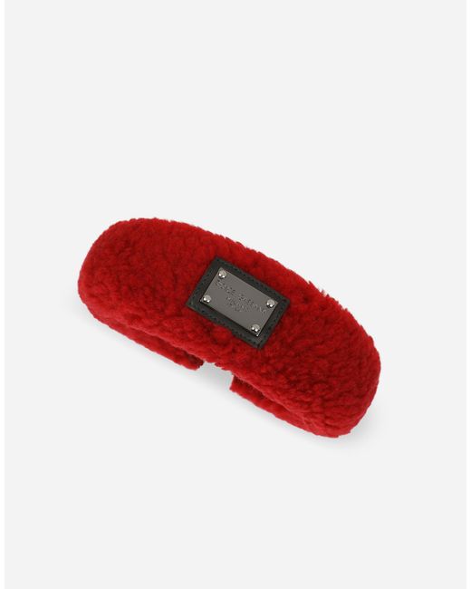 Dolce & Gabbana Faux Fur Hairband With Branded Tag in Red | Lyst