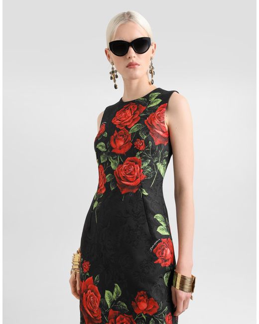Robe En Brocart À Imprimé De Roses Dolce & Gabbana en coloris Red