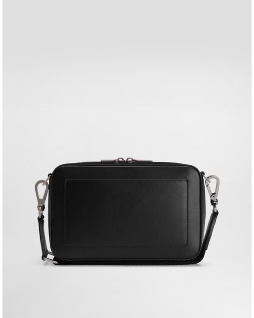 Dolce & Gabbana Black Calfskin Crossbody Bag with Raised Logo for men