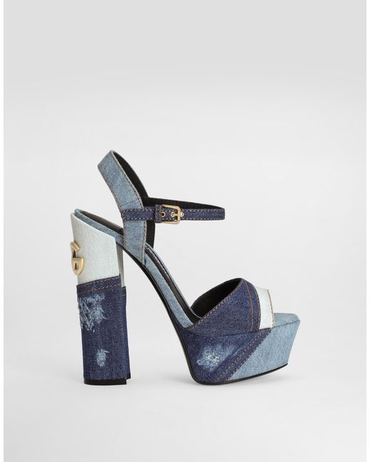 Dolce & Gabbana Blue Keira Denim Patchwork Platform Sandals