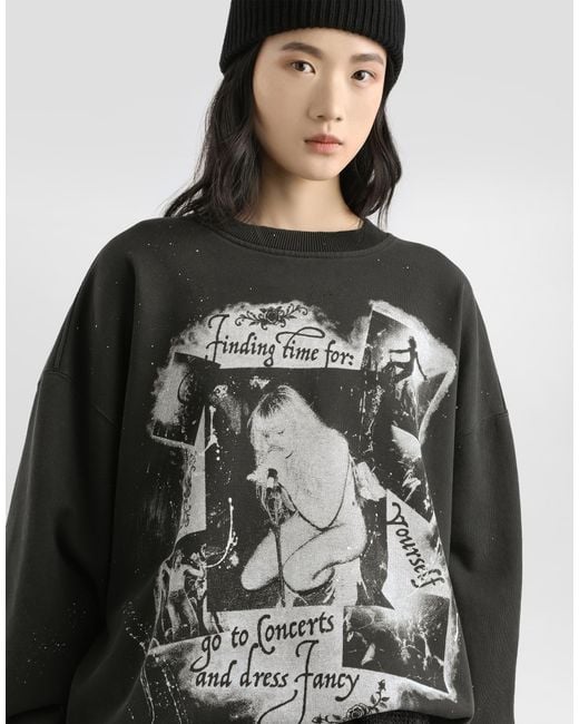 Dolce & Gabbana Black Cotton Crew Neck Sweatshirt With Print