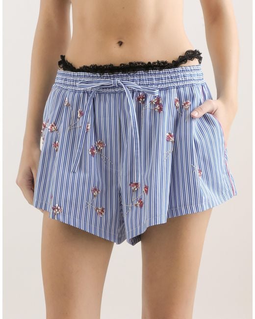 Dolce & Gabbana Blue Crystal Flower-Print Cotton Shorts