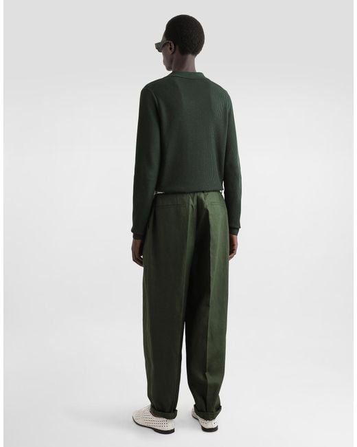 Dolce & Gabbana Green Linen Fabric Pants for men