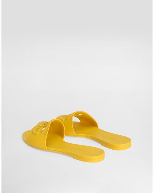 Dolce & Gabbana Yellow Bianca Slide Sandals With Dg Logo