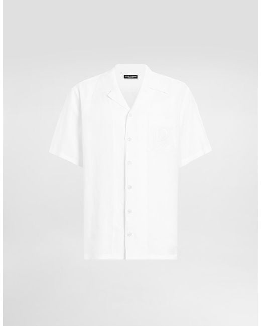 Dolce & Gabbana White Linen Shirt With Logo Embroidery for men