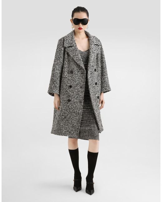 Dolce & Gabbana Gray Habotai Silk Dress With Chevron Print