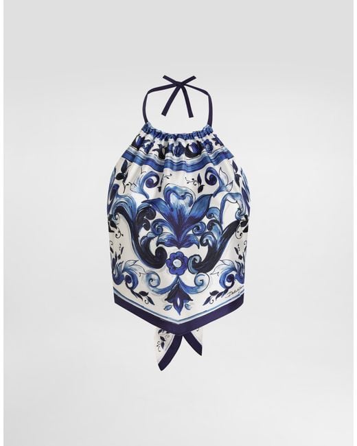Dolce & Gabbana Blue Dg Exclusive Majolica- Silk Top