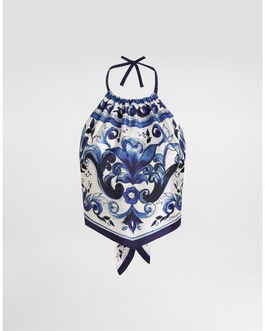 Dolce & Gabbana Blue Dg Exclusive Majolica- Silk Top