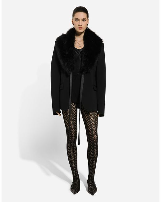 Dolce & Gabbana Black Wool Jacket Detachable Fur Collar
